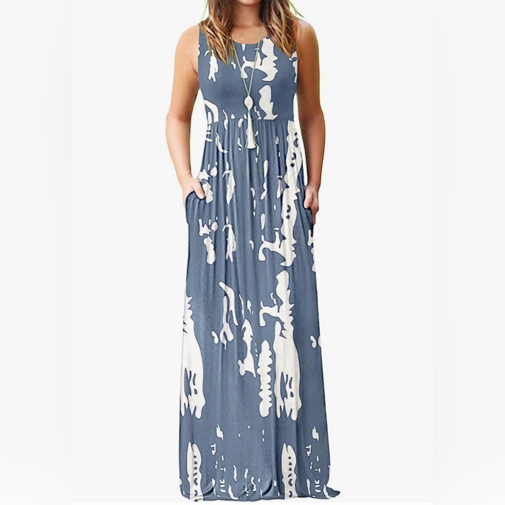 Tie dye gray and white maxi dress.